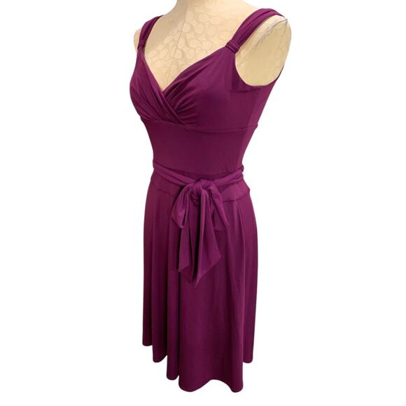 Size 4 Morgan McFeeters Purple V-Neck Dress Sleeveless Belted - Picture 3 of 8